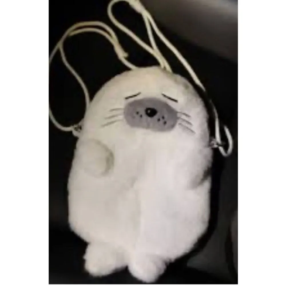 Plush White Seal Crossbody or Shoulder Bag Girls Small Faux Fur Cute Purse New